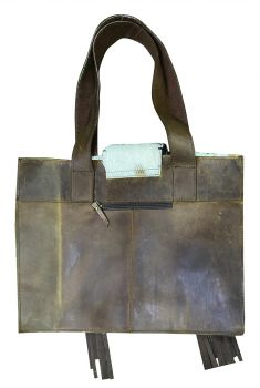 Klassy Cowgirl Brown &amp; White Hair on Cowhide Shoulder Bag with Suede Fringe #2